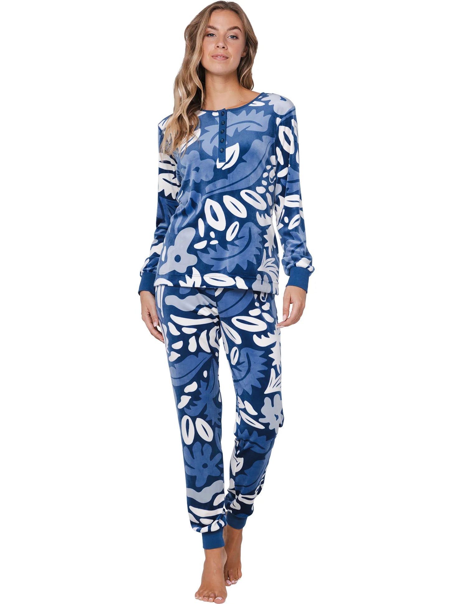 Zetex Pastunette velours dames pyjama warm - Blue Bloom