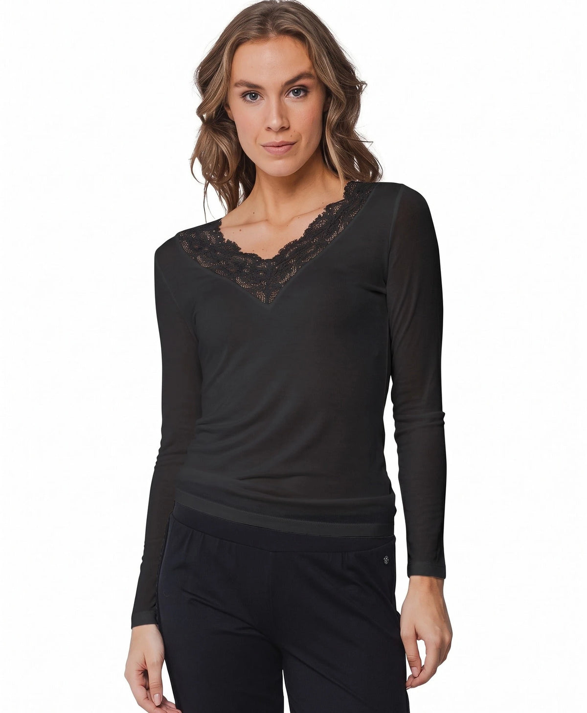 Zetex Pastunette wollen/modal kanten dames shirt lange mouw