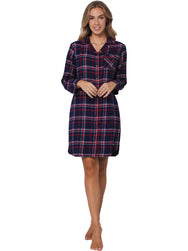 Zetex Rebelle dames nachthemd Flanel met knoopsluiting- Donkerblauw