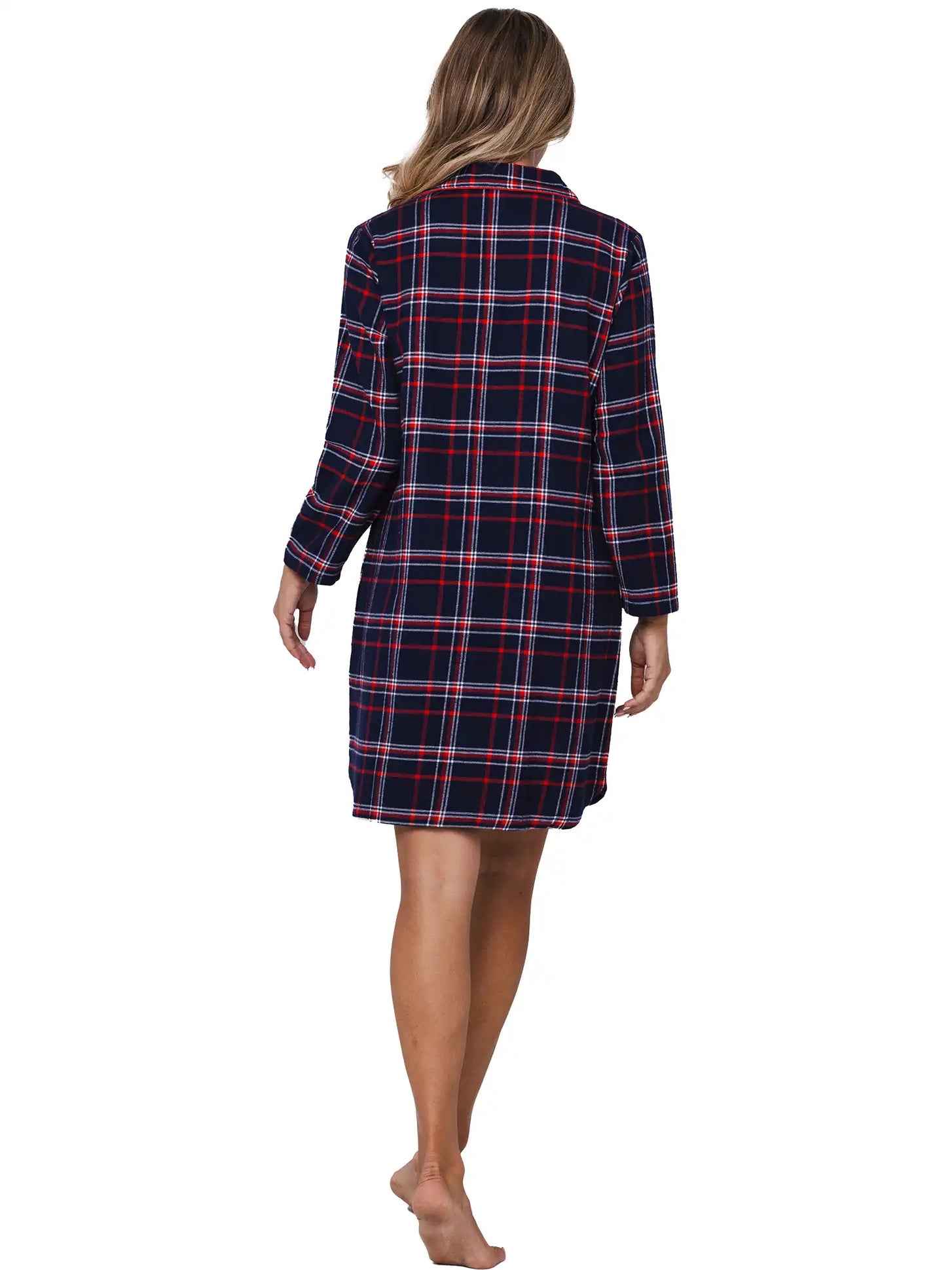 Zetex Rebelle dames nachthemd Flanel met knoopsluiting- Donkerblauw