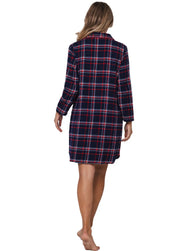 Zetex Rebelle dames nachthemd Flanel met knoopsluiting- Donkerblauw
