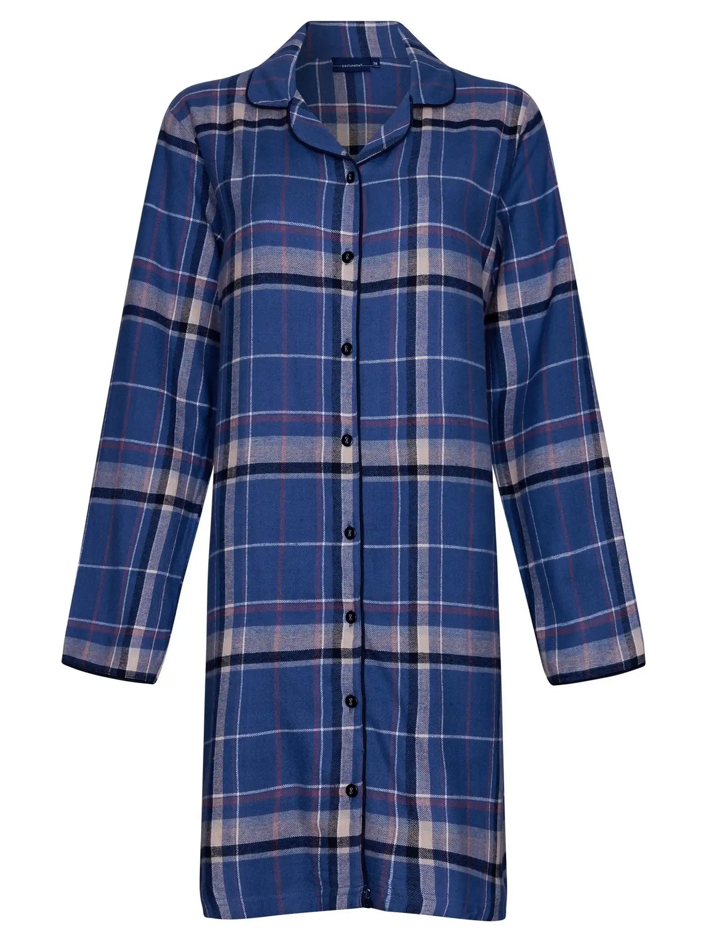 Zetex Rebelle Flanellen dames nachthemd lange mouw - Blauw geruit