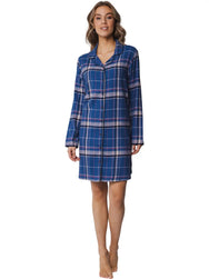 Zetex Rebelle Flanellen dames nachthemd lange mouw - Blauw geruit