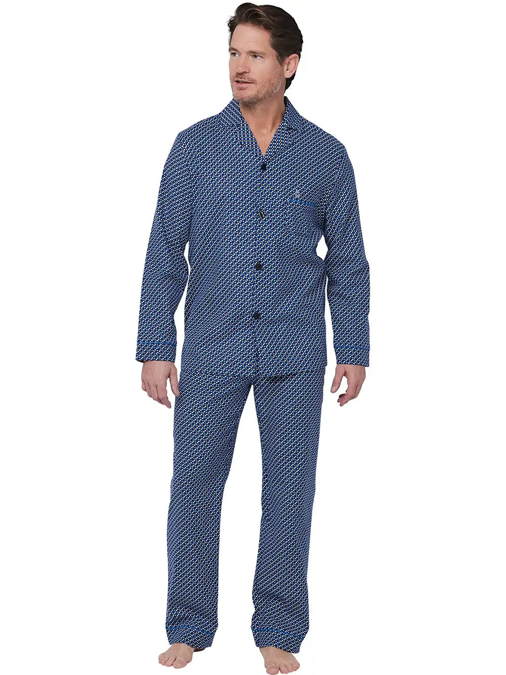 Zetex Robson Flanellen Heren Pyjama met knoopsluiting - Donkerblauw