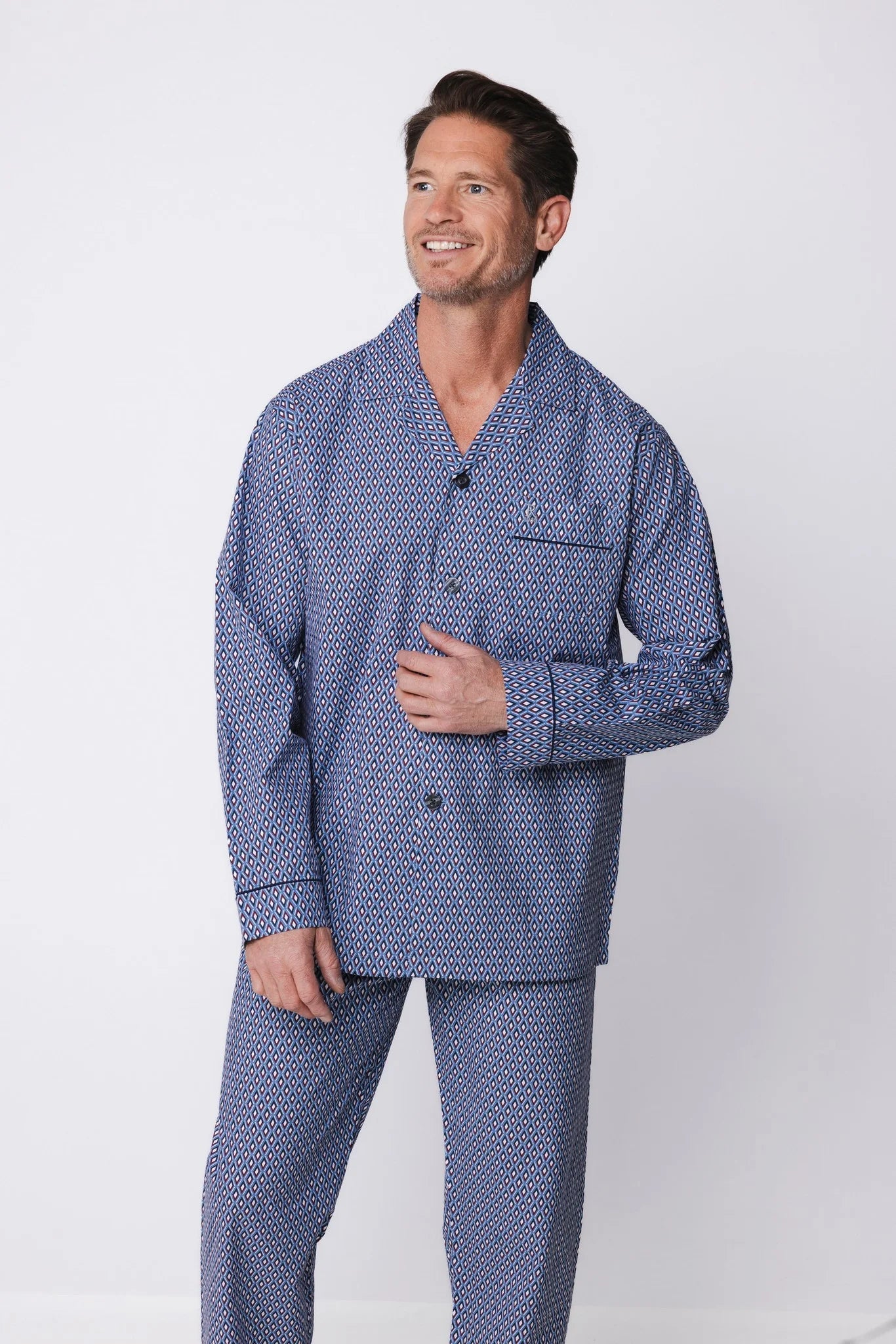 Zetex Robson Heren Pyjama katoen met knoopsluiting - Blauw
