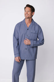 Zetex Robson Heren Pyjama katoen met knoopsluiting - Blauw