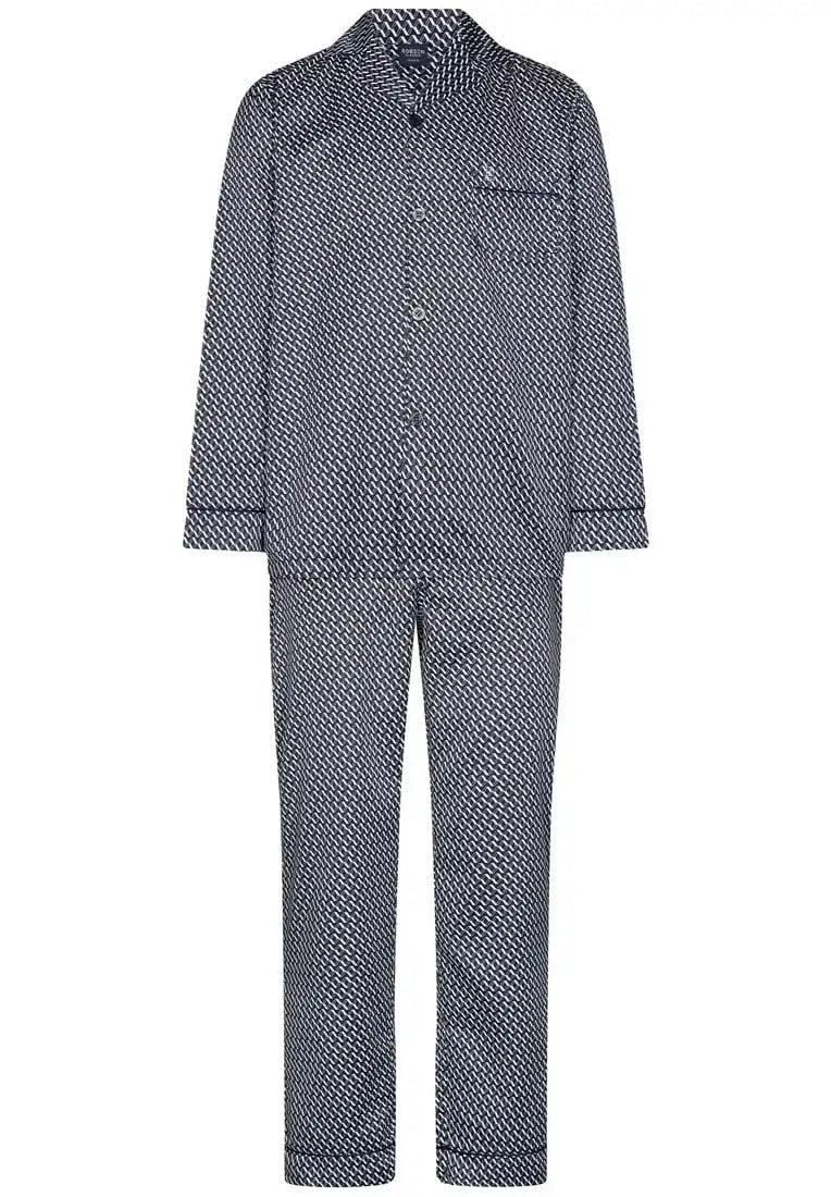Zetex Robson satijnen Heren Pyjama met knoopsluiting - Donkerblauw