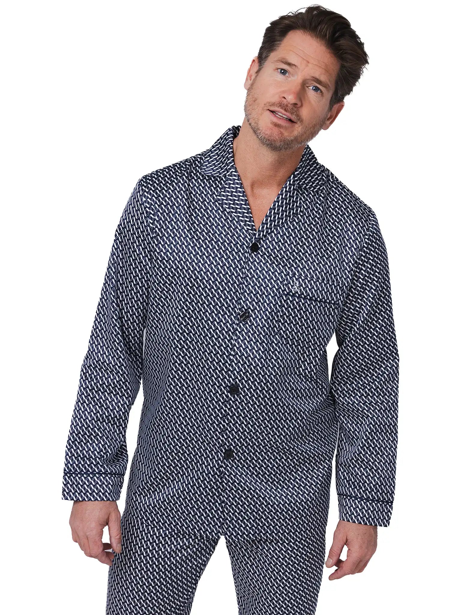 Zetex Robson satijnen Heren Pyjama met knoopsluiting - Donkerblauw